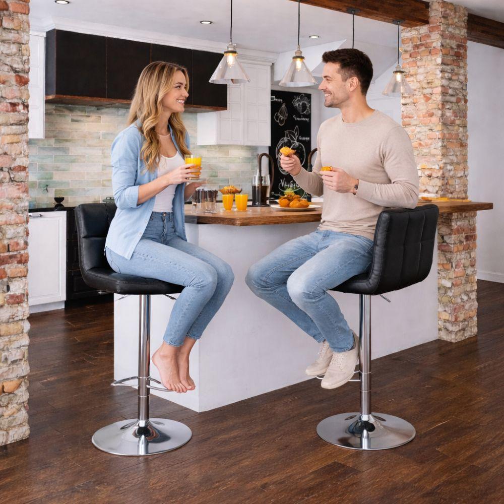  sgabello regolabile in altezza con schienale, poggiapiedi e seduta imbottita effetto pelle - foto 3