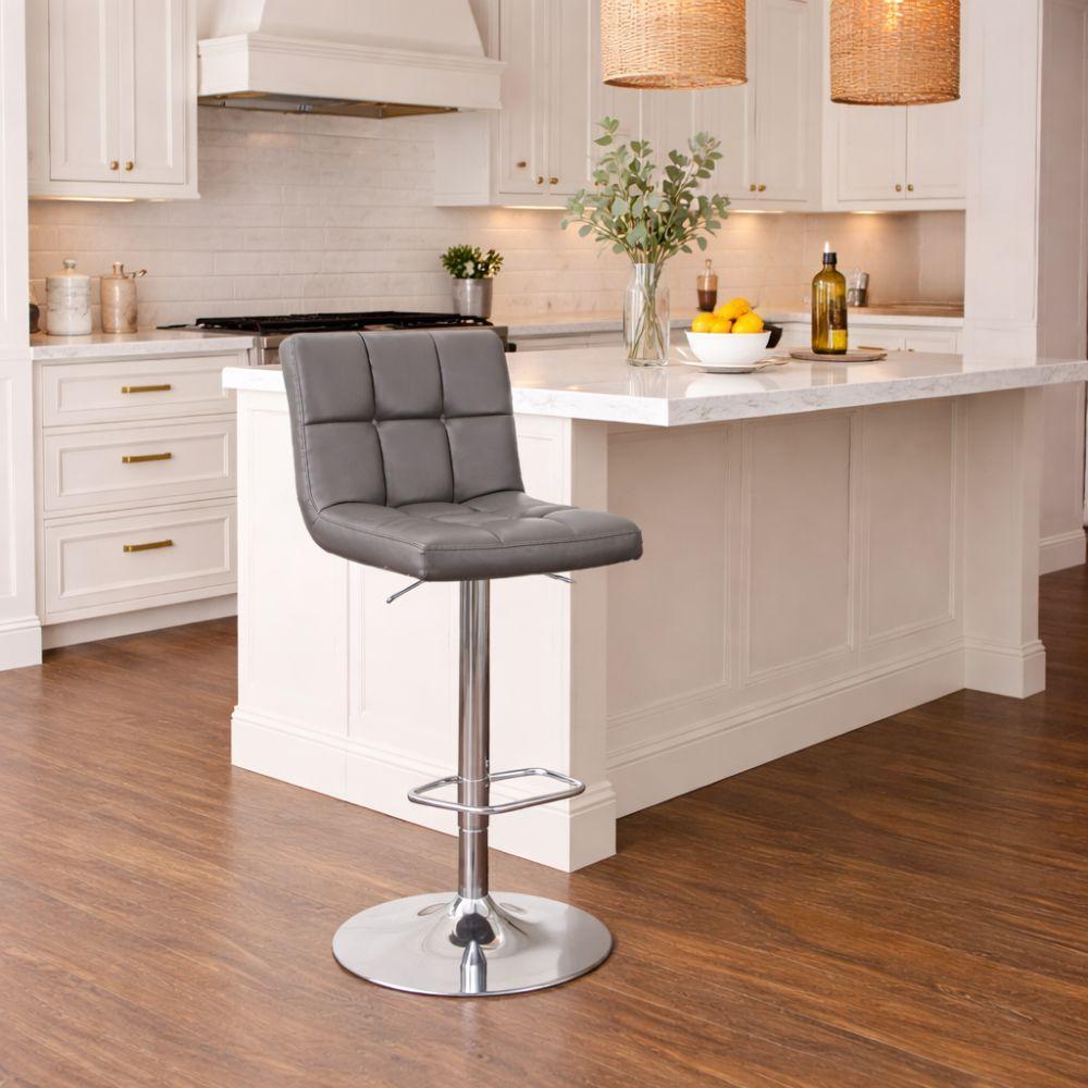  sgabello regolabile in altezza con schienale, poggiapiedi e seduta imbottita effetto pelle - foto 4