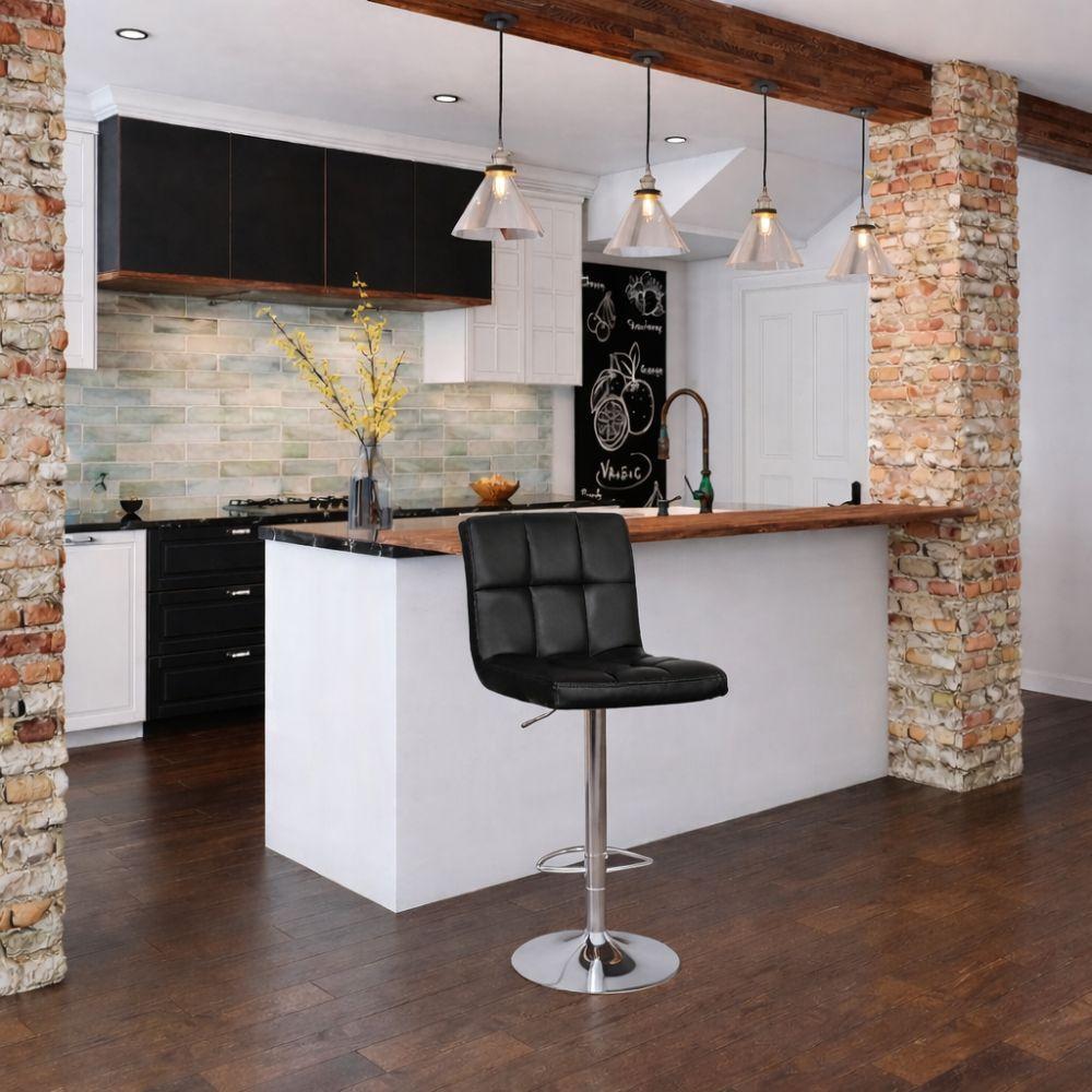  sgabello regolabile in altezza con schienale, poggiapiedi e seduta imbottita effetto pelle - foto 5