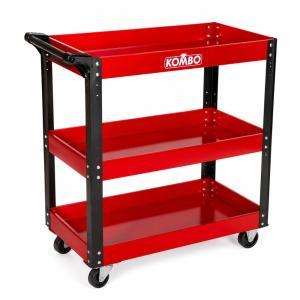 Carrello officina 3 ripiani in acciaio con ruote girevoli porta attrezzi multiuso rosso