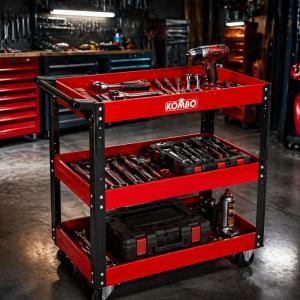 Carrello officina 3 ripiani in acciaio con ruote girevoli porta attrezzi multiuso rosso