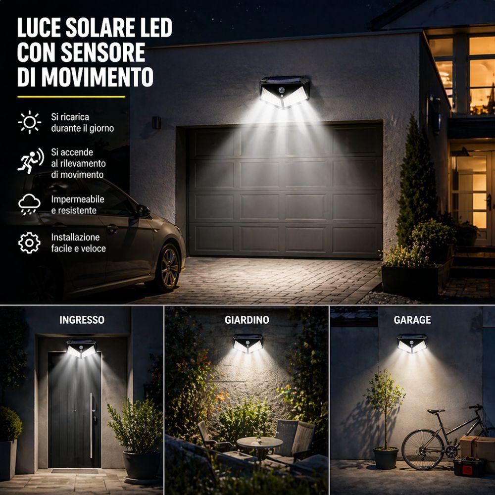 faretto led solare con sensore di movimento 3 teste luce regolabili alta luminosità impermeabile outdoor - foto 5