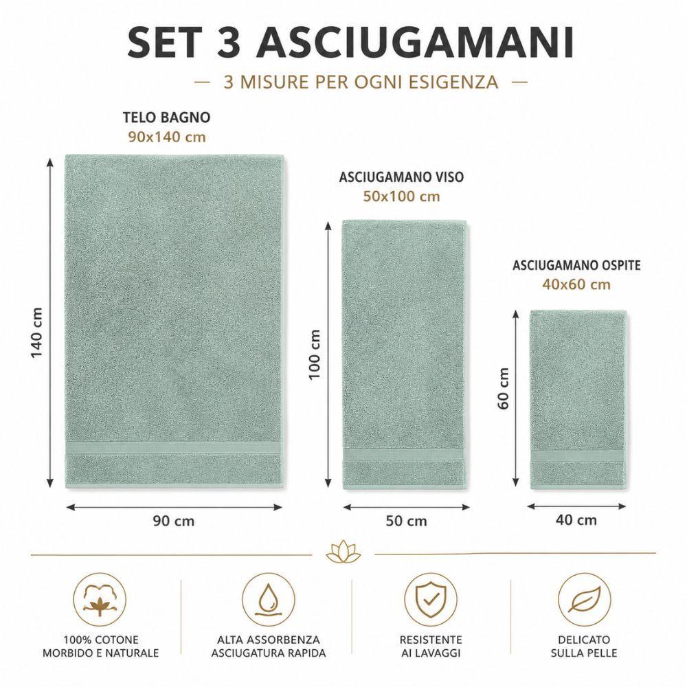  set asciugamani spugna 3 pezzi morbidi assorbenti 90x140 50x100 40x60 - foto 2