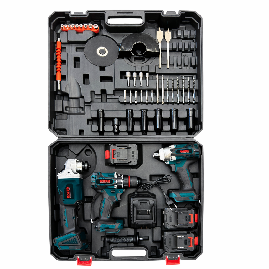  kit 3 in 1 avvitatore, smerigliatrice angolare e avvitatore a impulsi con 3 batterie, punte e inserti - foto 2