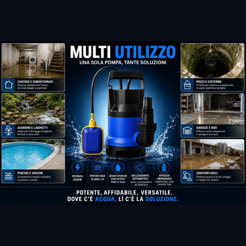  pompa sommersa acque sporche con galleggiante automatico e attacco tubo universale per svuotamento piscine cantine e pozzi - foto 5