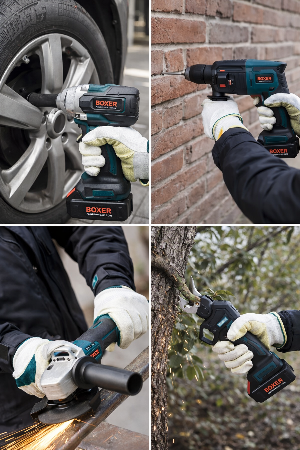  kit 6 in 1 professionale con valigetta – avvitatore, trapano a percussione, avvitatore a impulsi, smerigliatrice, motosega e cesoia - foto 2