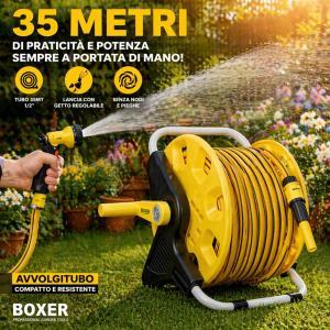 Tubo da giardino 35 metri 1/2 con avvolgitubo portatile con lancia regolabile sistema irrigazione completo
