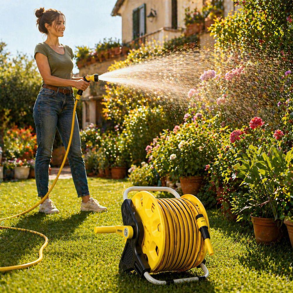  tubo da giardino 35 metri 1/2 con avvolgitubo portatile con lancia regolabile sistema irrigazione completo - foto 3