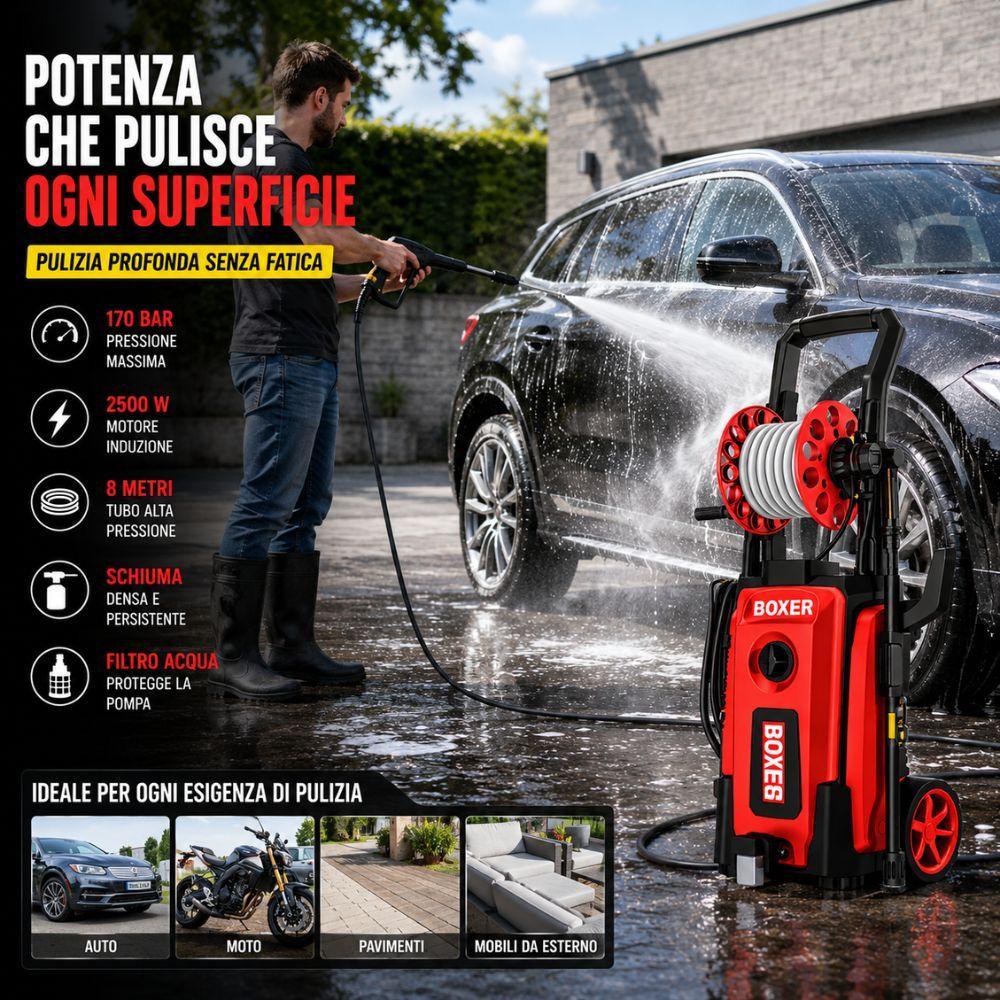  idropulitrice ad alta pressione  con avvolgitubo automatico kit completo per auto moto cortili e giardino - foto 2