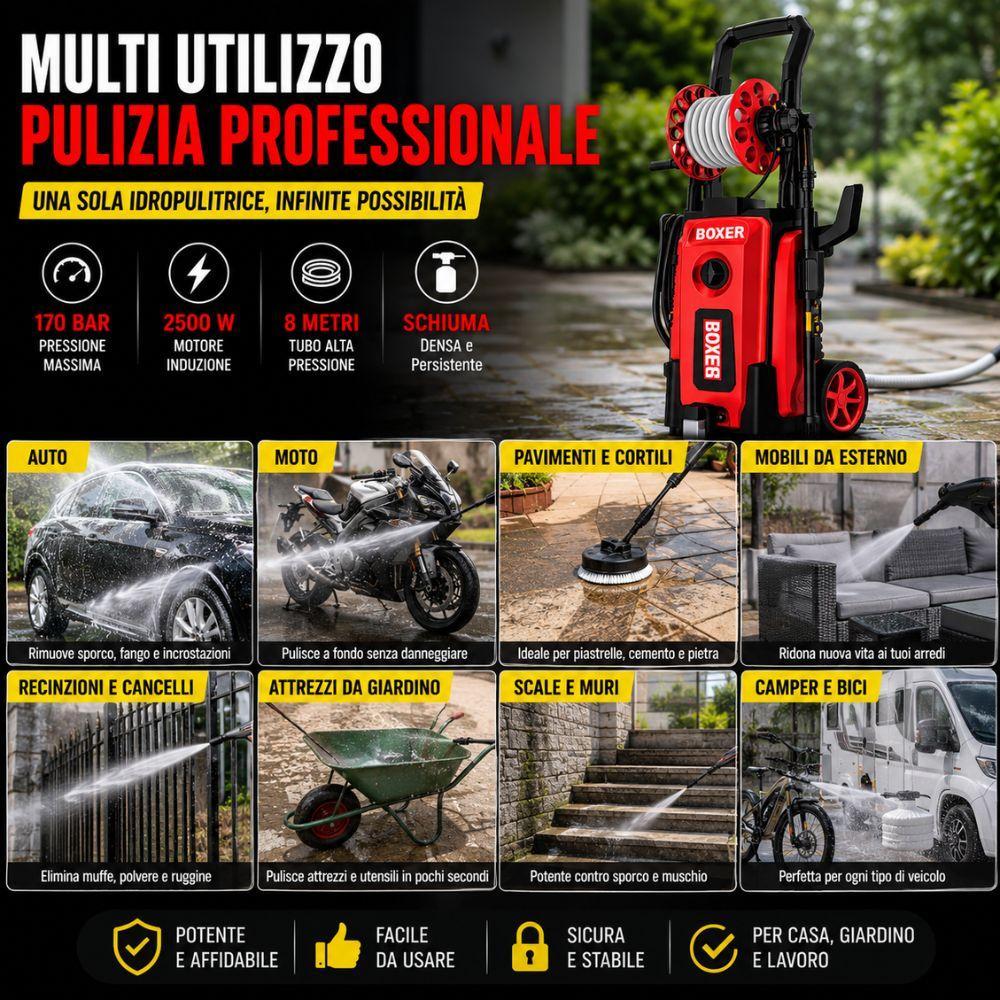  idropulitrice ad alta pressione  con avvolgitubo automatico kit completo per auto moto cortili e giardino - foto 3