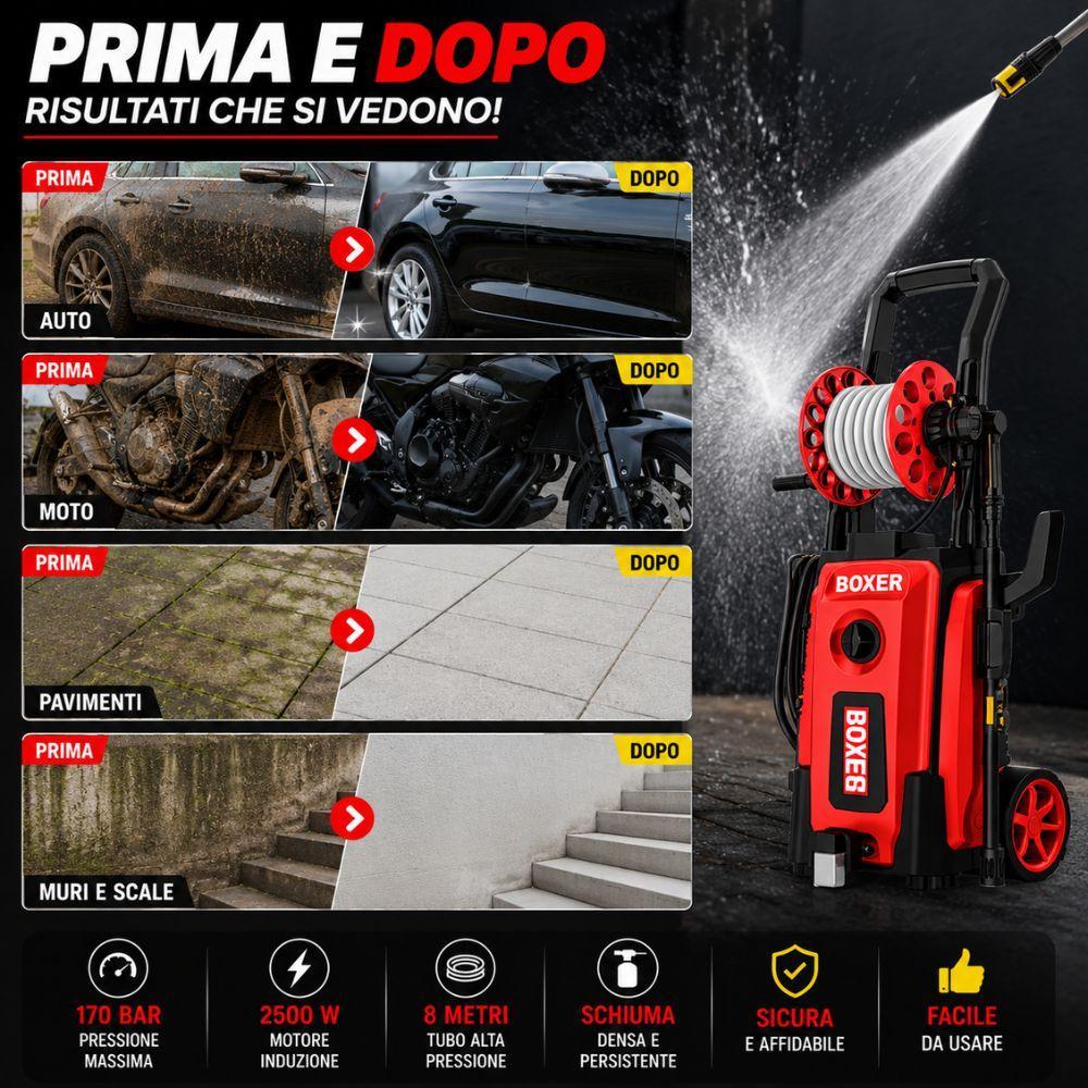  idropulitrice ad alta pressione  con avvolgitubo automatico kit completo per auto moto cortili e giardino - foto 4
