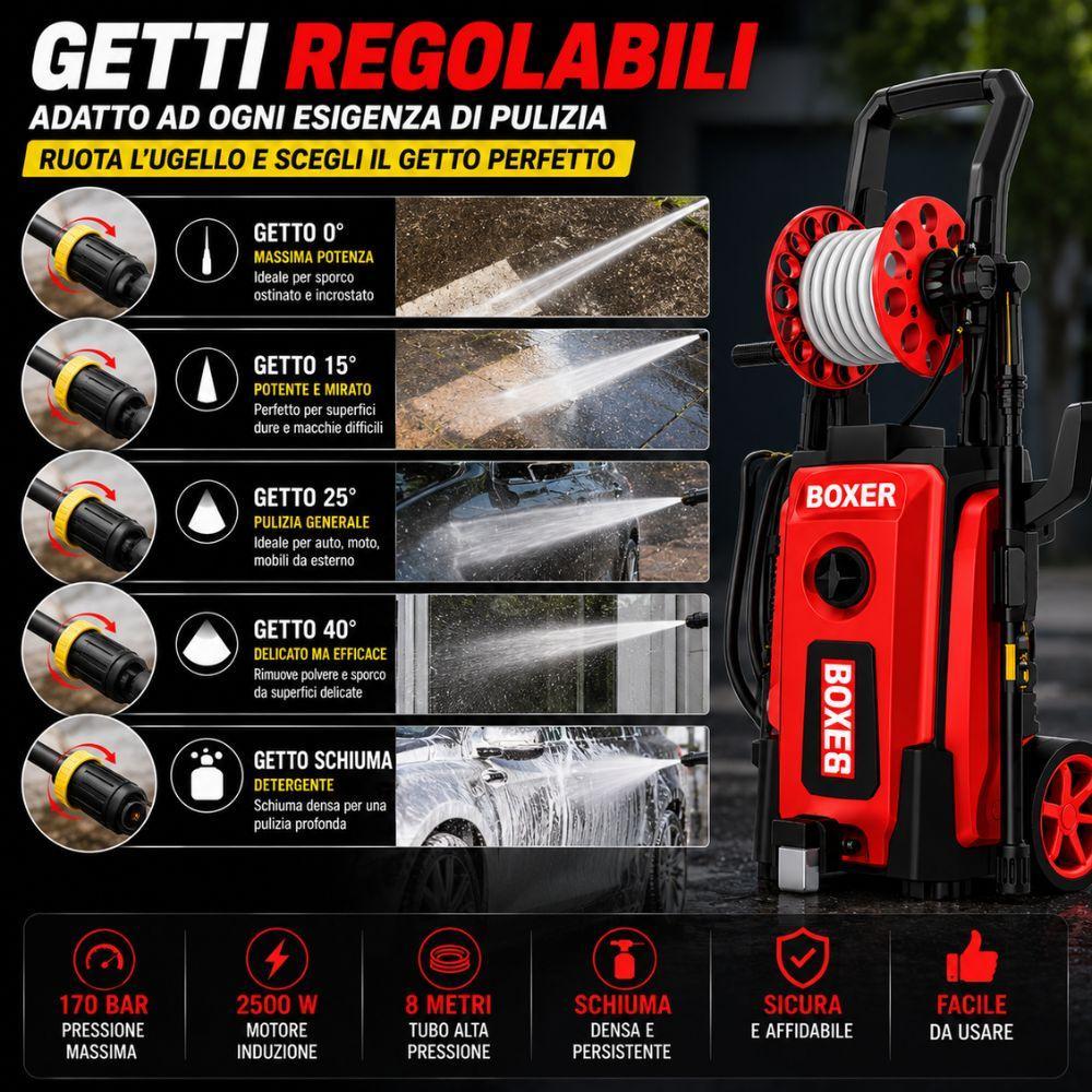  idropulitrice ad alta pressione  con avvolgitubo automatico kit completo per auto moto cortili e giardino - foto 5
