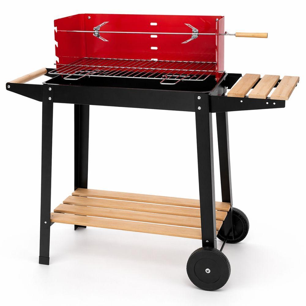  barbecue carrello a carbonella con ripiani in legno e ruote grill da giardino - foto 1