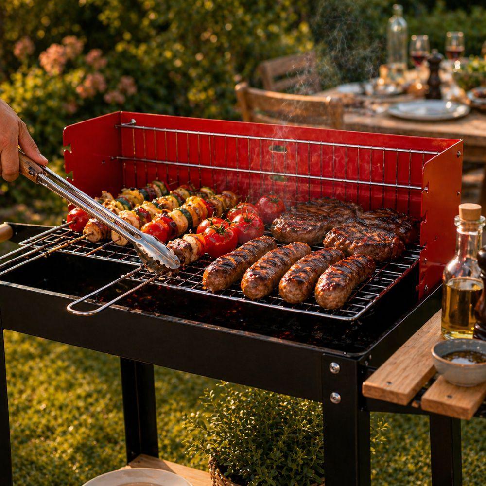  barbecue carrello a carbonella con ripiani in legno e ruote grill da giardino - foto 5