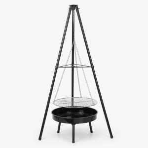 Barbecue tripode con griglia sospesa regolabile braciere da giardino con catene e struttura in acciaio