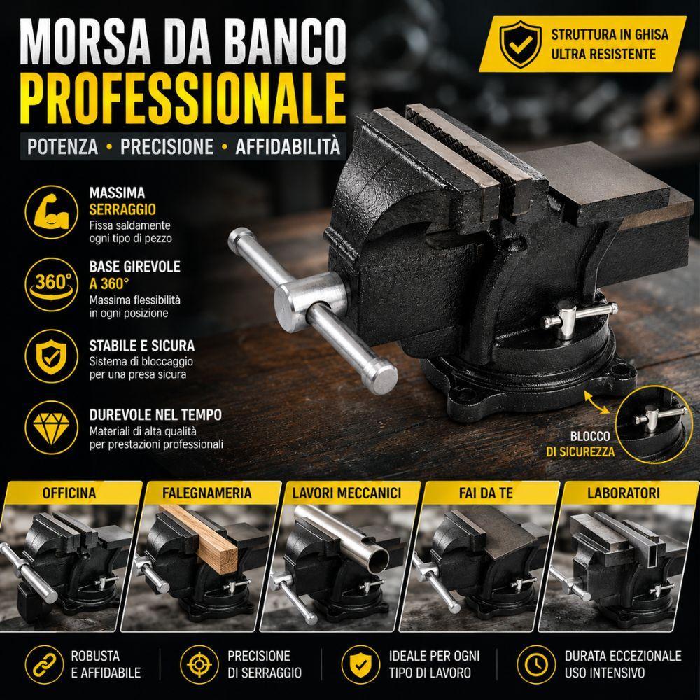  morsa da banco girevole professionale in ghisa con base rotante 360° per officina falegnameria e lavori meccanici - foto 3