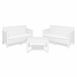 Set salotto da giardino 4 posti con cuscini – 2 divanetti e tavolino bianco