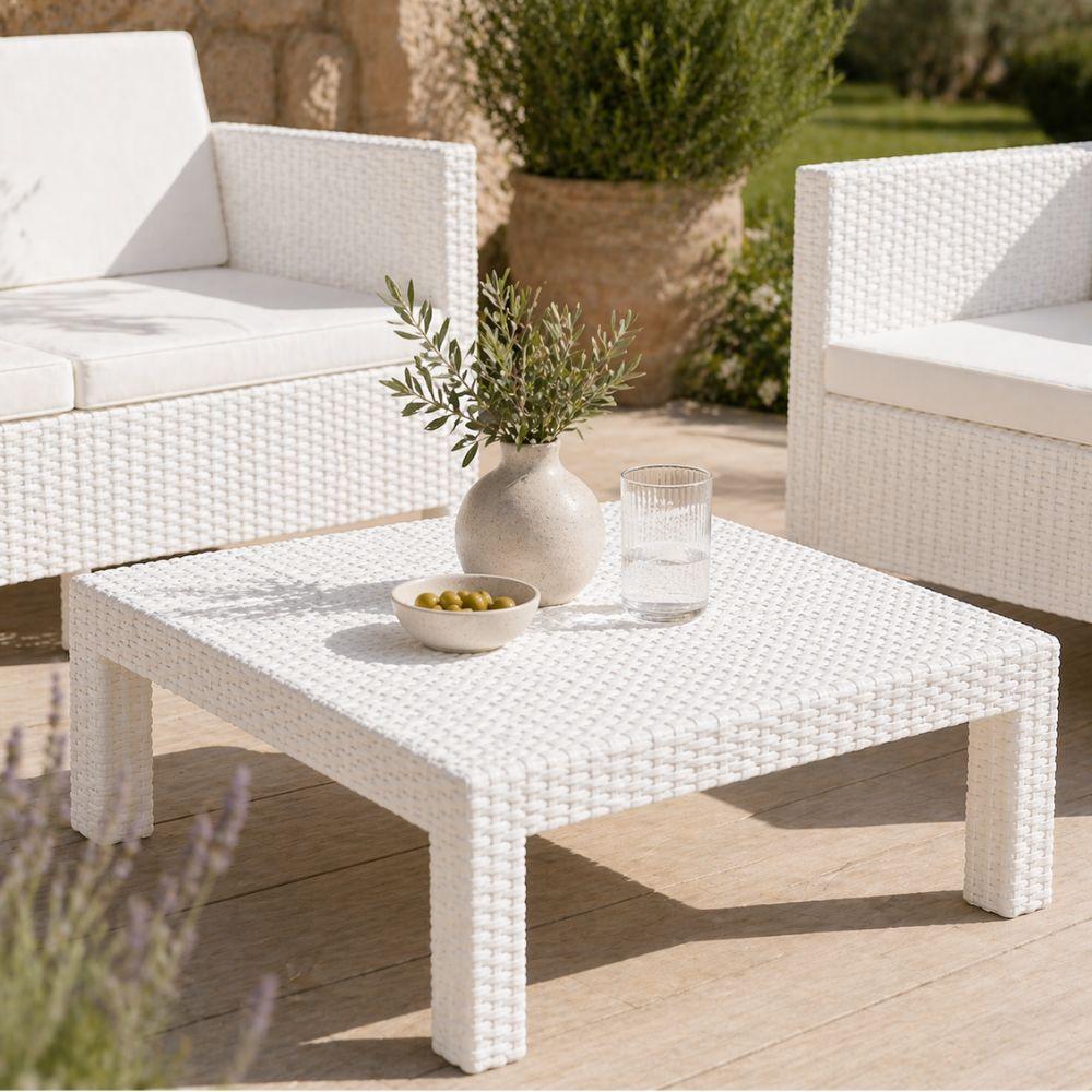  set salotto da giardino 4 posti con cuscini  2 divanetti e tavolino bianco - foto 4