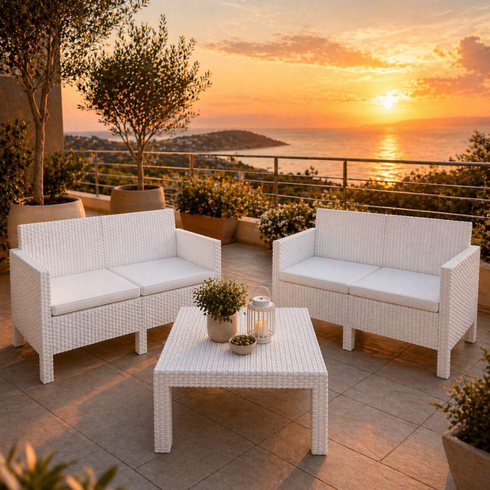  set salotto da giardino 4 posti con cuscini  2 divanetti e tavolino bianco - foto 5