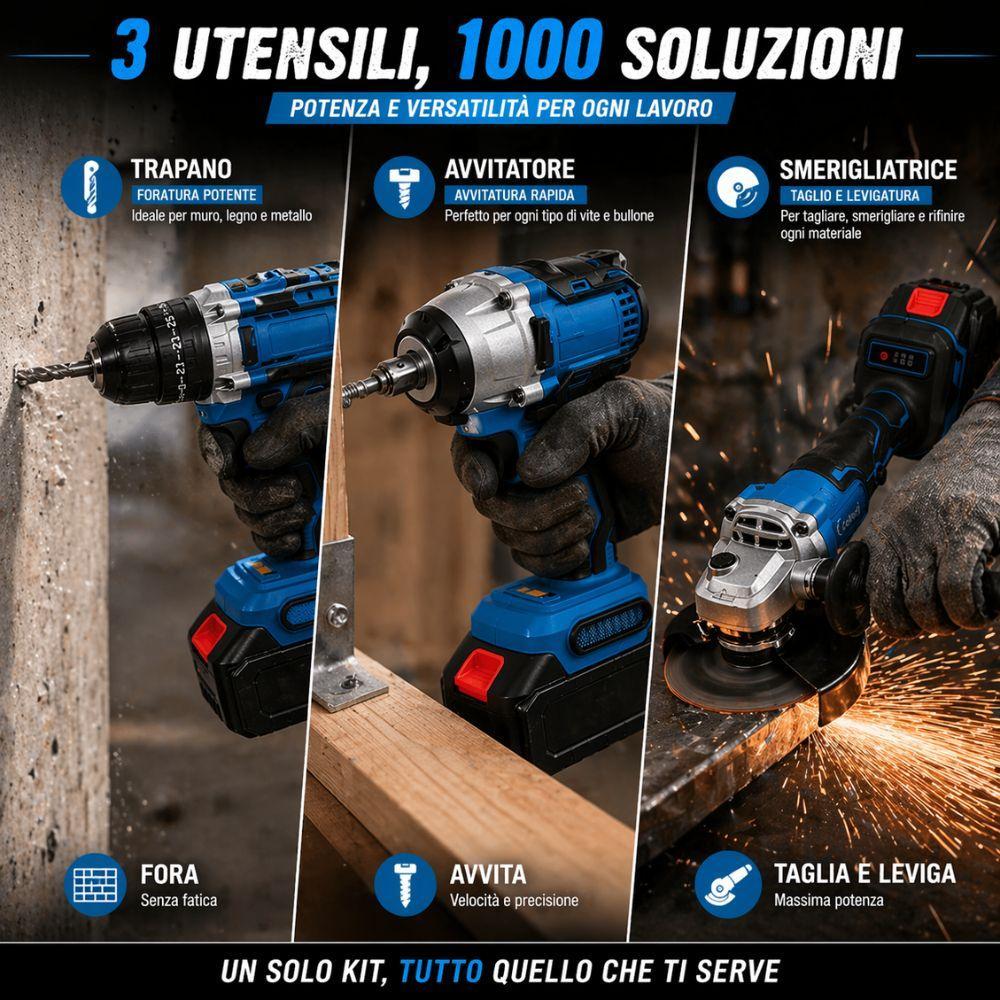 kit 3in1 avvitatore + avvitatore a impulsi + smerigliatrice con accessori - foto 4