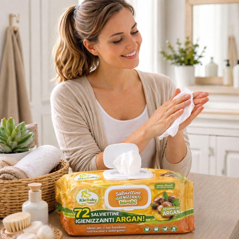fatigati 720 salviettine igenizzanti  idratanti argan ( 10 pacchetti da 72 pezzi) - foto 4