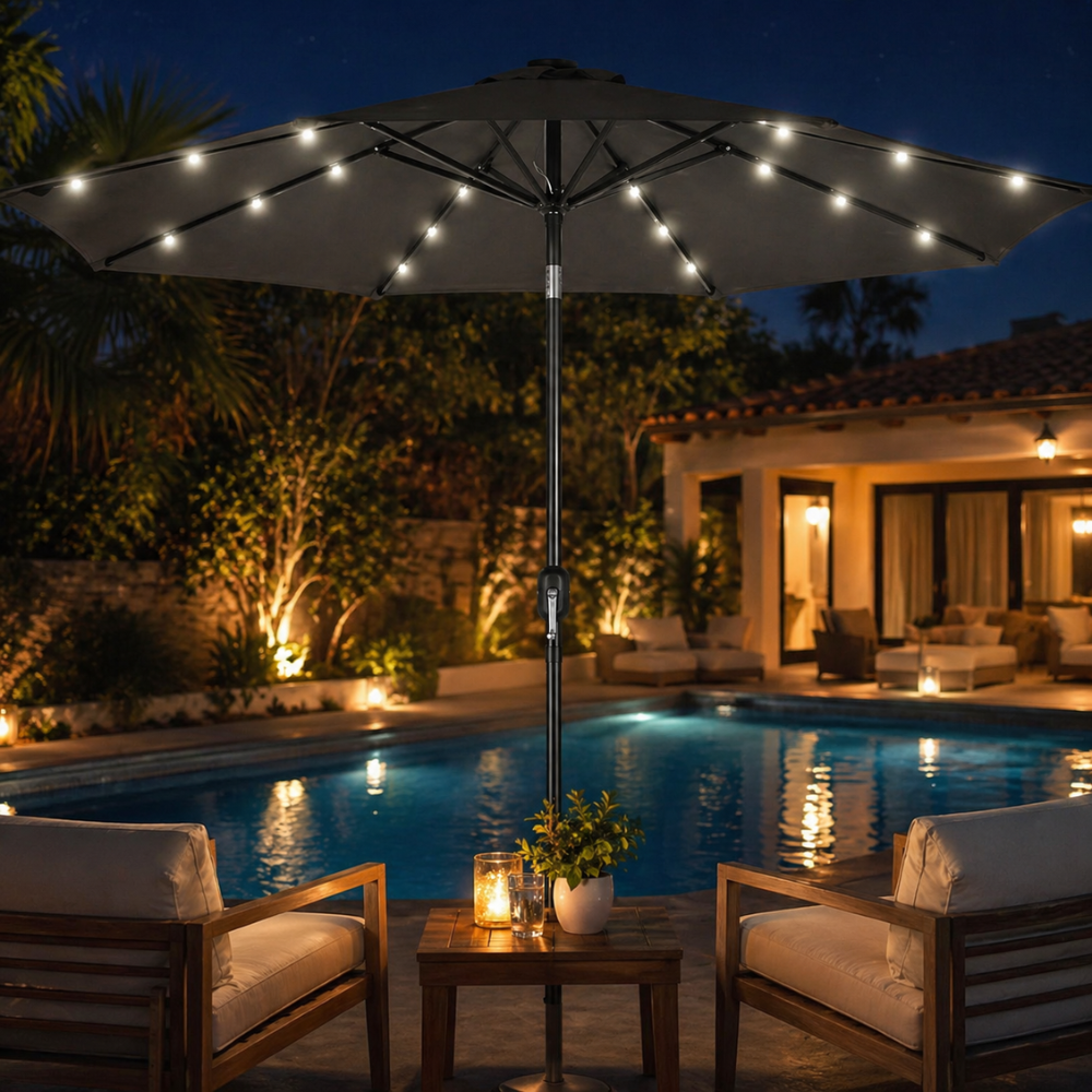  ombrellone da giardino diametro 270 cm con luci led e sistema antivento - foto 2