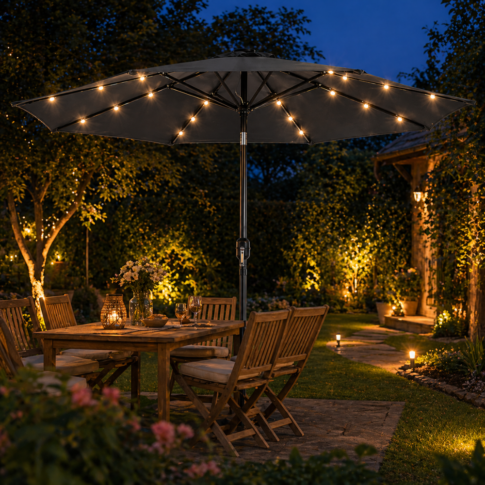  ombrellone da giardino diametro 270 cm con luci led e sistema antivento - foto 3