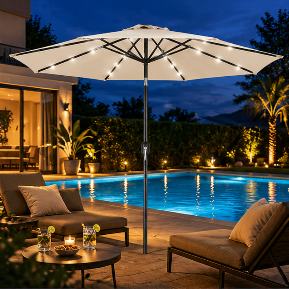  ombrellone da giardino diametro 270 cm con luci led e sistema antivento - foto 4