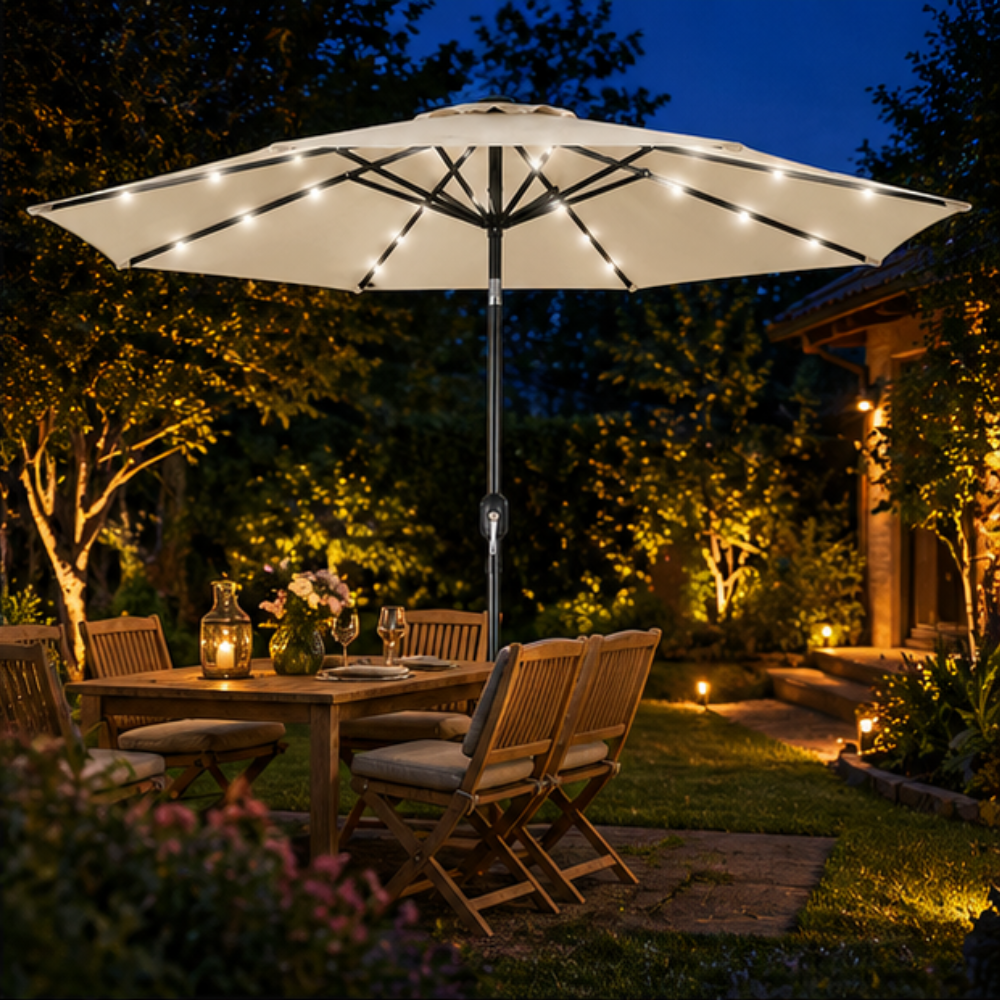  ombrellone da giardino diametro 270 cm con luci led e sistema antivento - foto 5