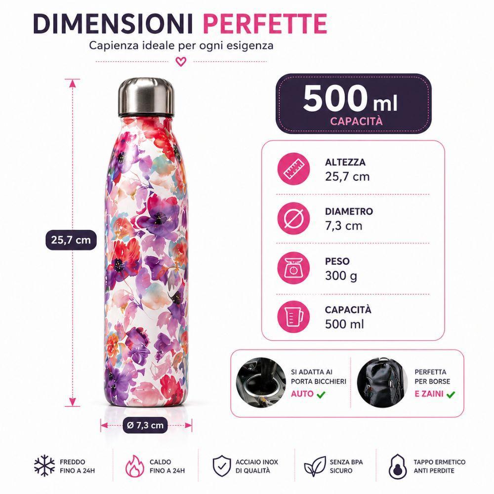  bottiglia termica acciaio inox 500ml  mantiene caldo e freddo - foto 5