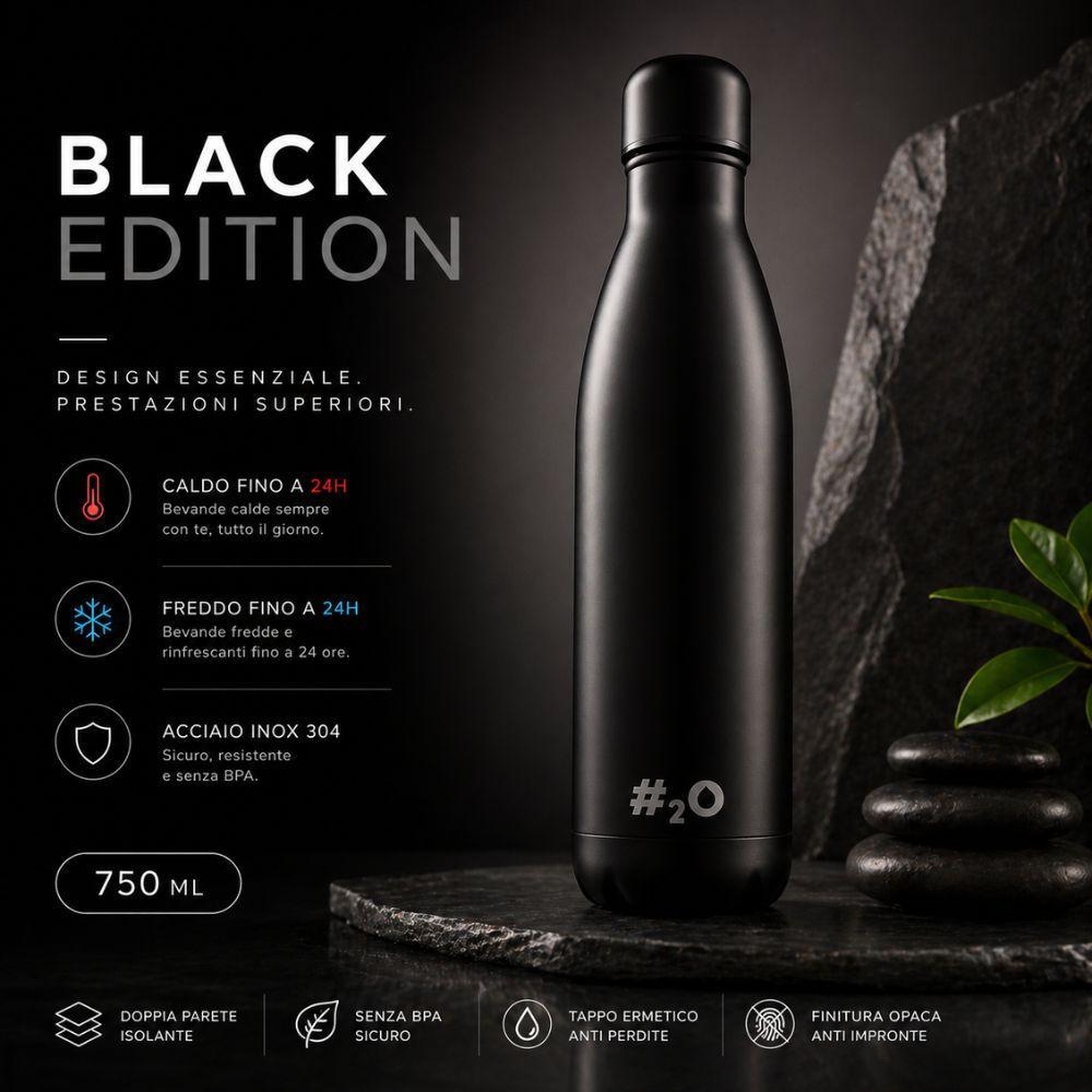  bottiglia termica nera opaca acciaio inox 750ml isolamento doppia parete caldo freddo 24h design premium - foto 3