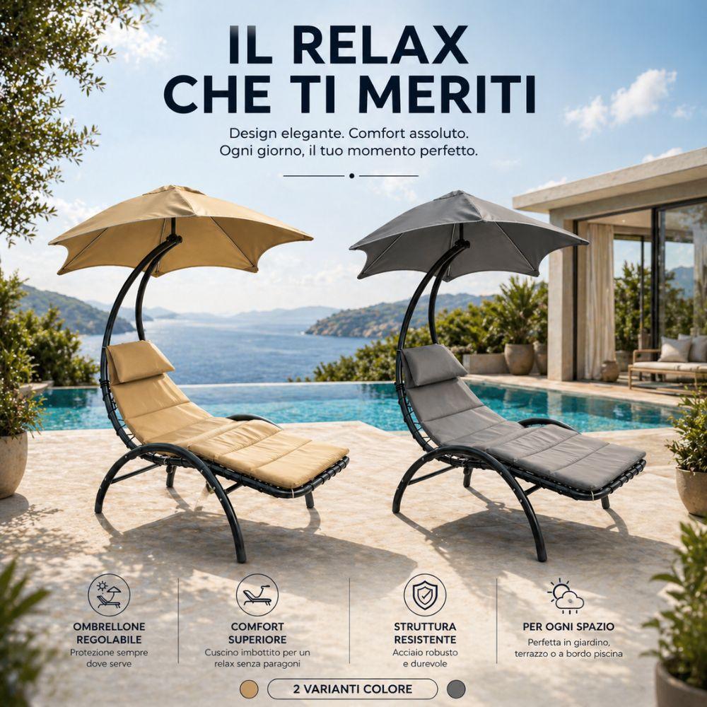  sdraio bali da giardino con ombrellone regolabile struttura in acciaio cuscino comfort - foto 2