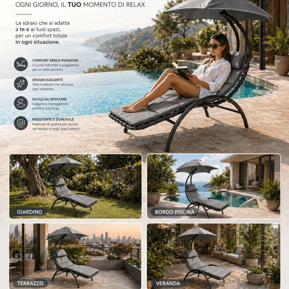  sdraio bali da giardino con ombrellone regolabile struttura in acciaio cuscino comfort - foto 3