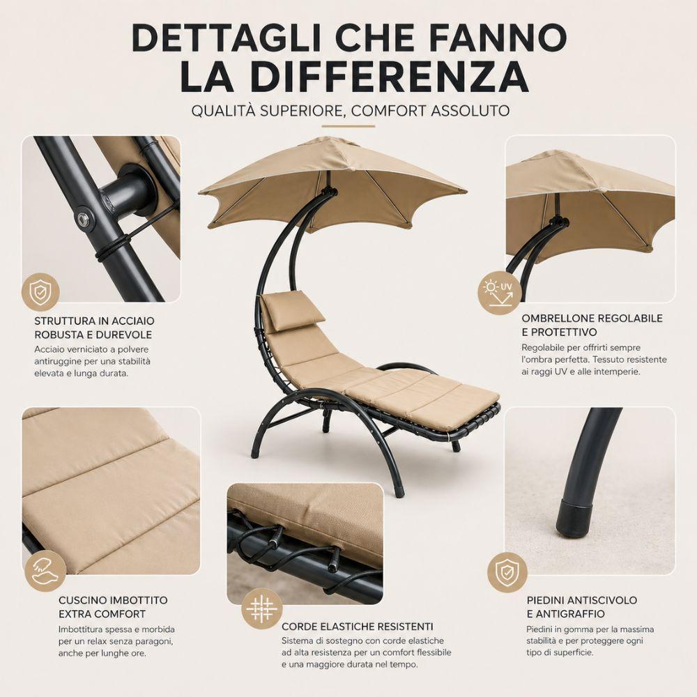  sdraio bali da giardino con ombrellone regolabile struttura in acciaio cuscino comfort - foto 4