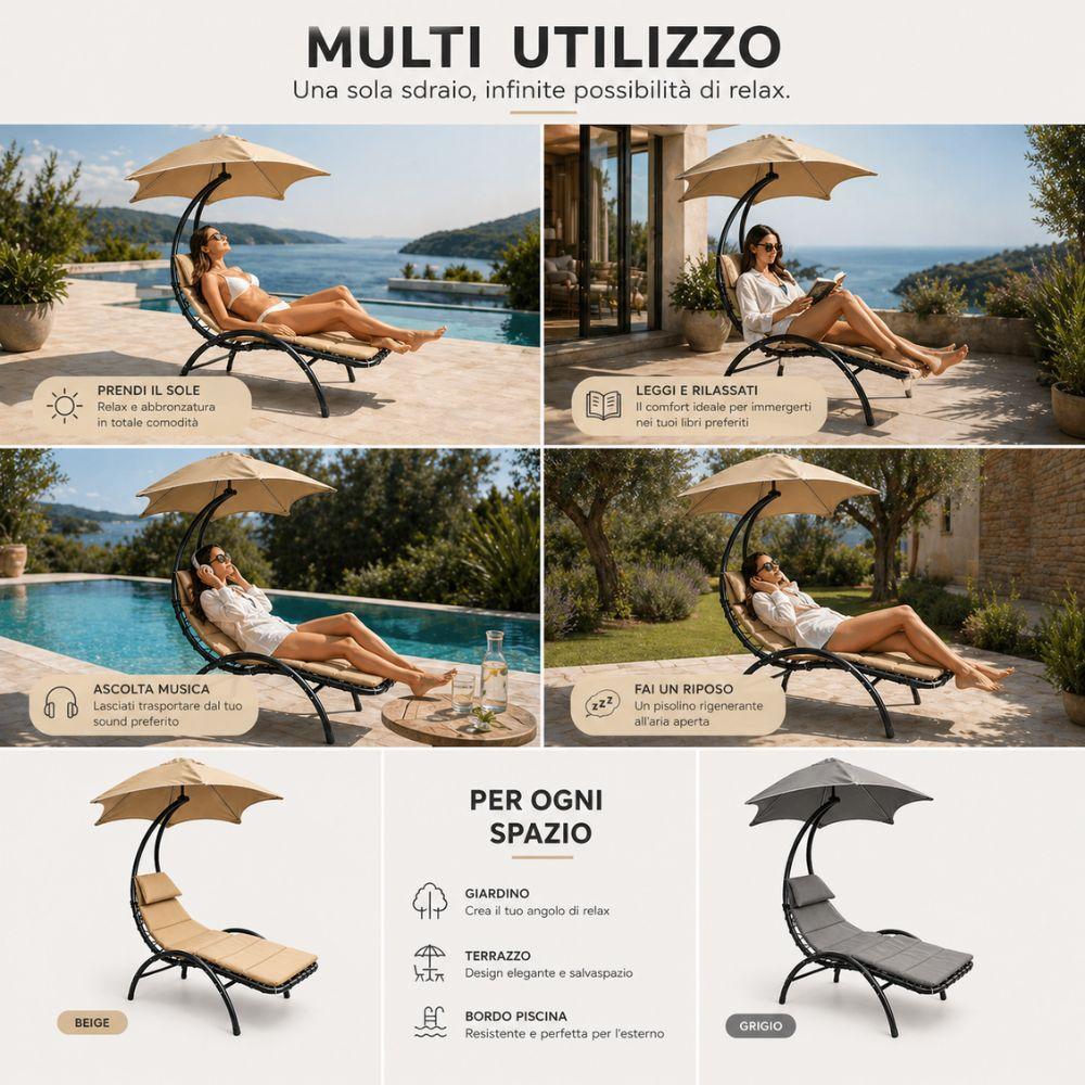 sdraio bali da giardino con ombrellone regolabile struttura in acciaio cuscino comfort - foto 5