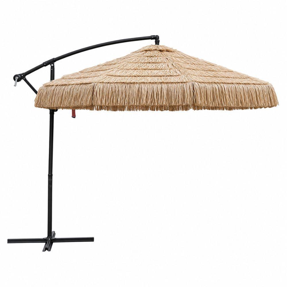  ombrellone a braccio stile paglia tropicale da giardino con base in metallo - foto 1