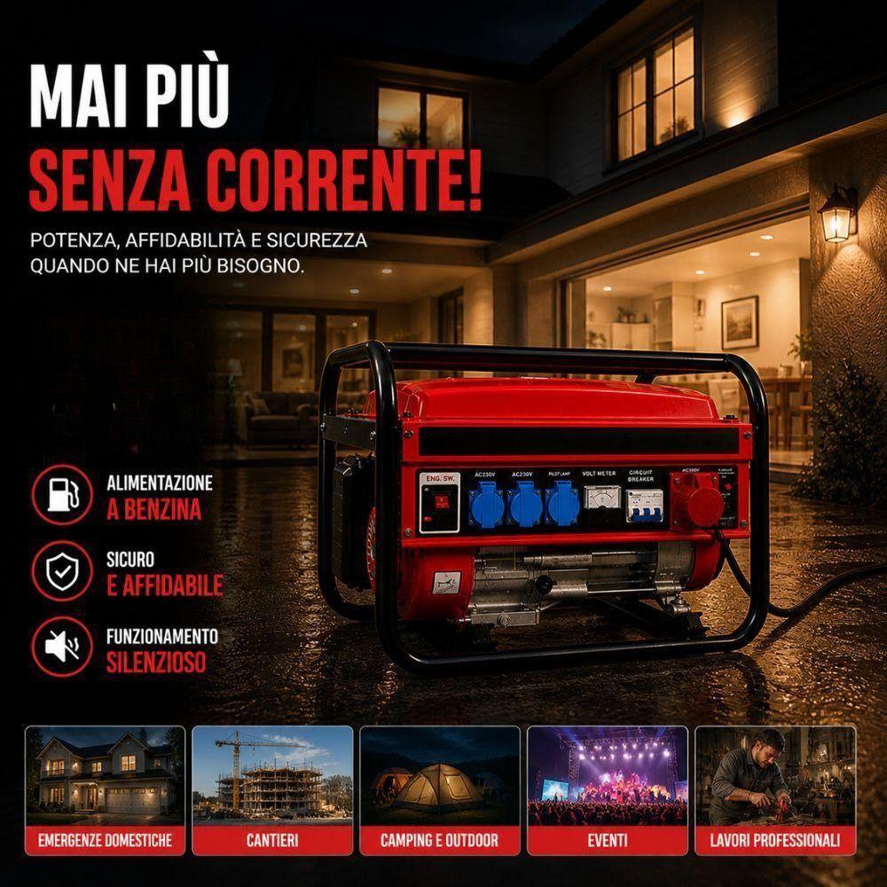 generatore di corrente a benzina portatile alta potenza per casa, cantiere e emergenze - foto 4 Generatore di corrente benzina in funzionamento con pannello comandi