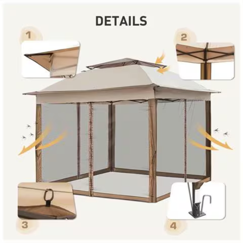 gazebo richiudibile 3x3 m salvaspazio con zanzariere, presa d'aria e borsa trasporto - foto 4