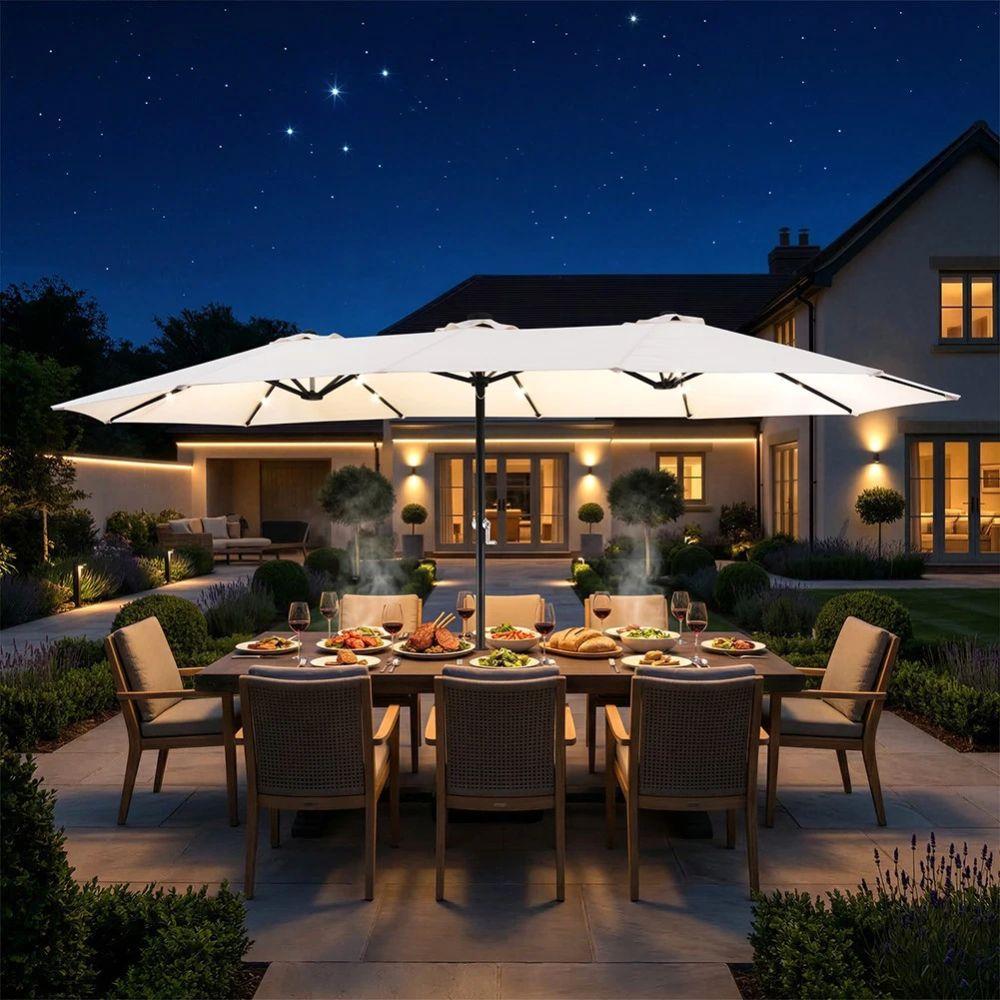  ombrellone da giardino con luci led integrate 3x3 m con base 80x80 cm - foto 3