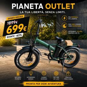 Bici elettrica pieghevole fat bike 20" con batteria integrata e portapacchi