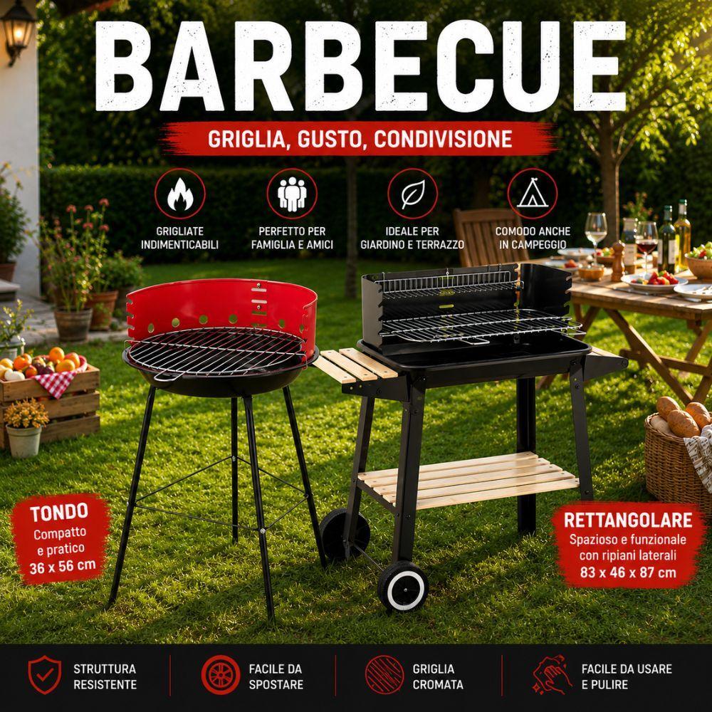  barbecue carbonella tondo e rettangolare da giardino campeggio terrazza - foto 2