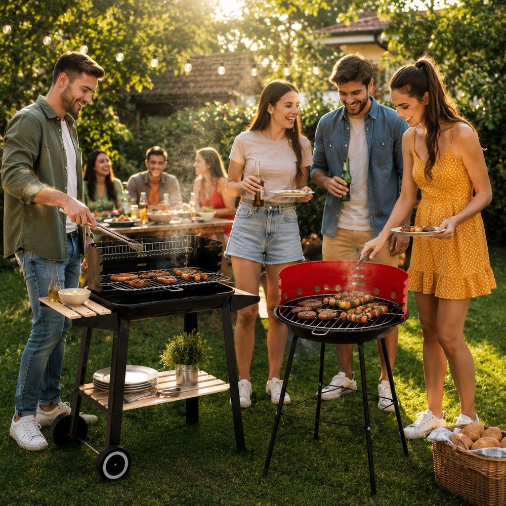  barbecue carbonella tondo e rettangolare da giardino campeggio terrazza - foto 3