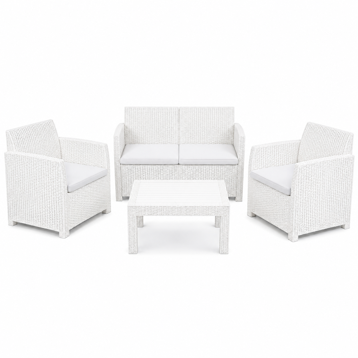  set salotto da giardino esterno effetto rattan 4 pezzi con tavolino e cuscini - foto 1