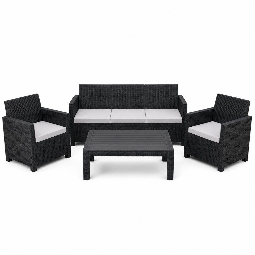 set salotto da giardino esterno 5 posti effetto rattan antracite con tavolino e cuscini - foto 1