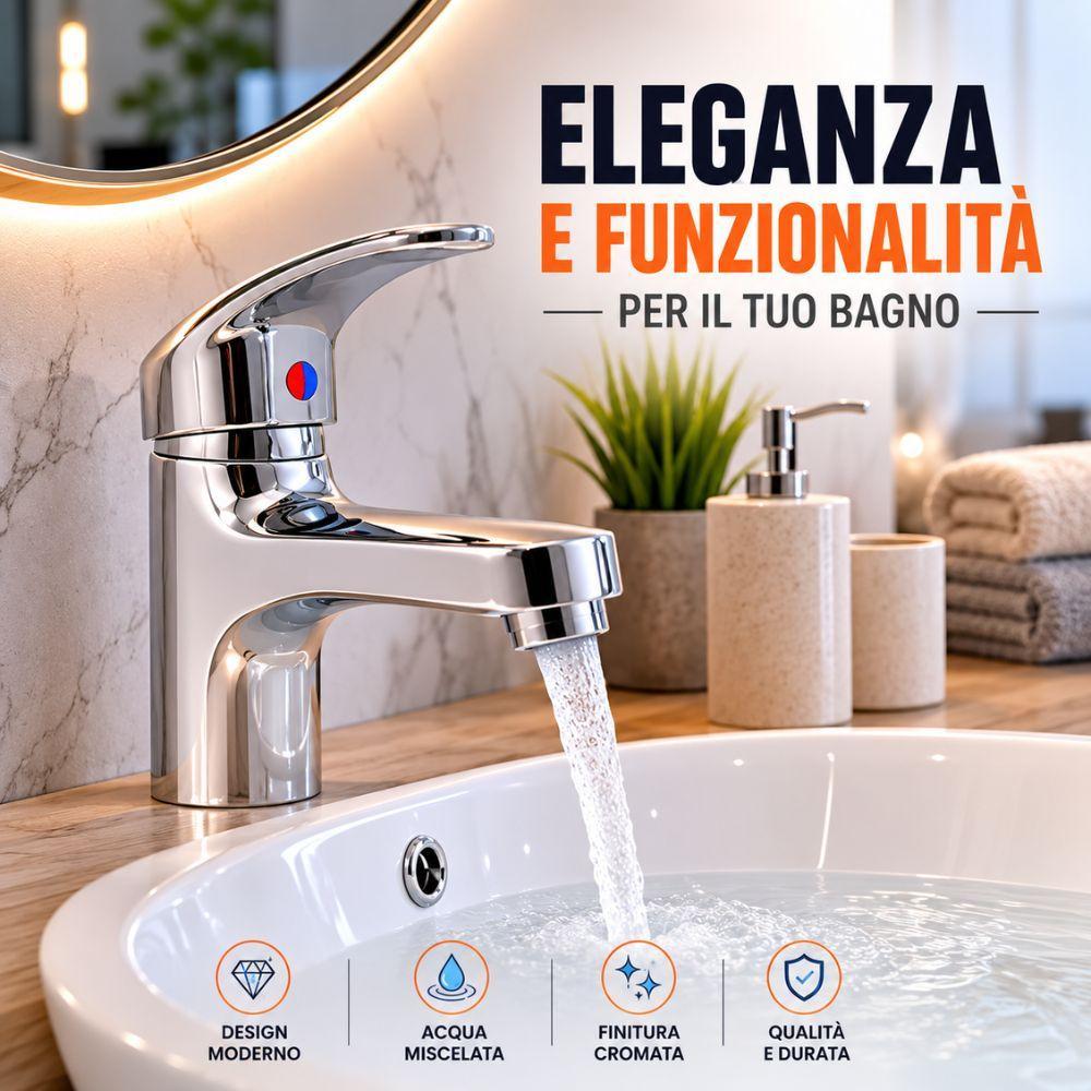  miscelatore monocomando per lavabo bagno cromato con leva singola design moderno - foto 5