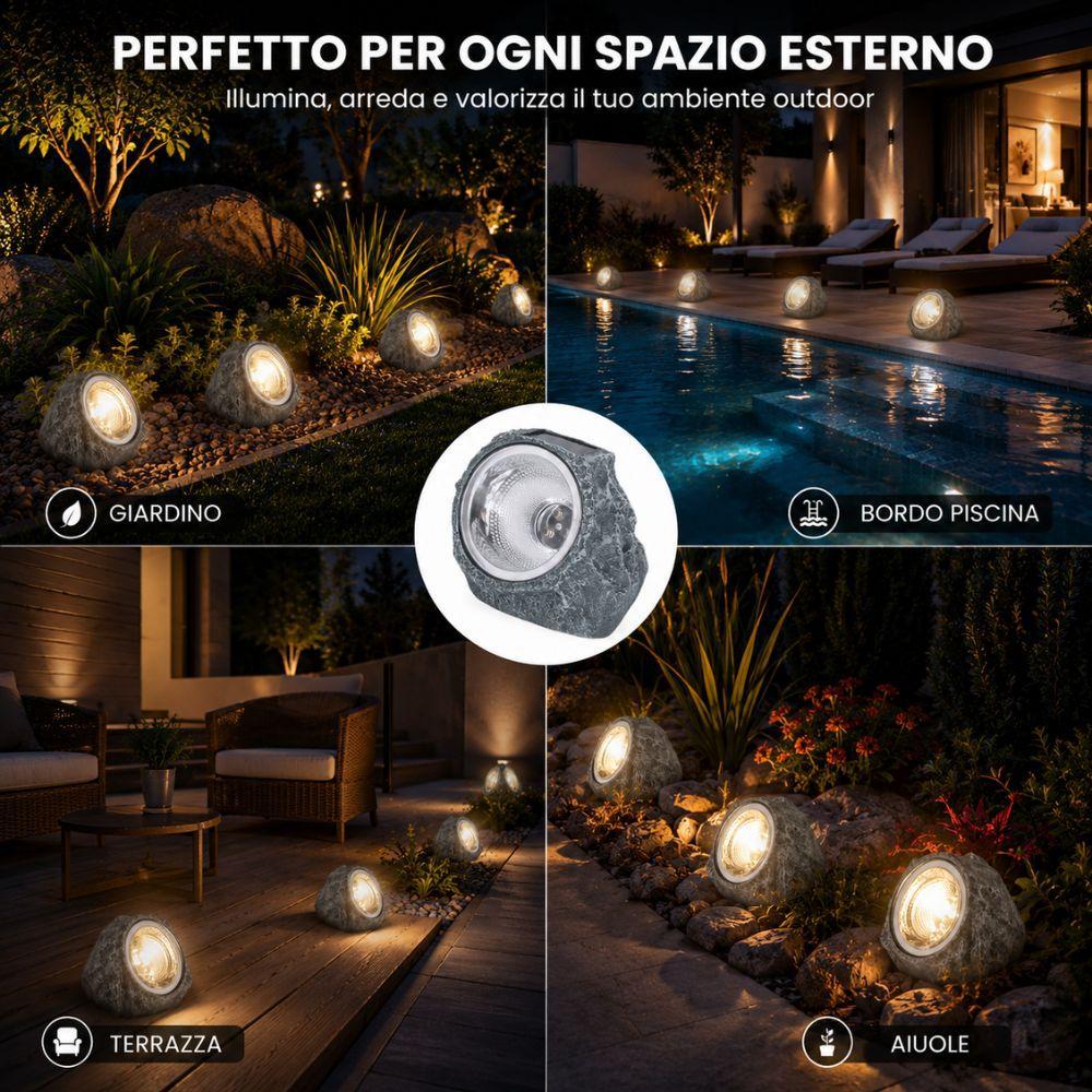  faretto solare led effetto pietra da giardino outdoor impermeabile - foto 3