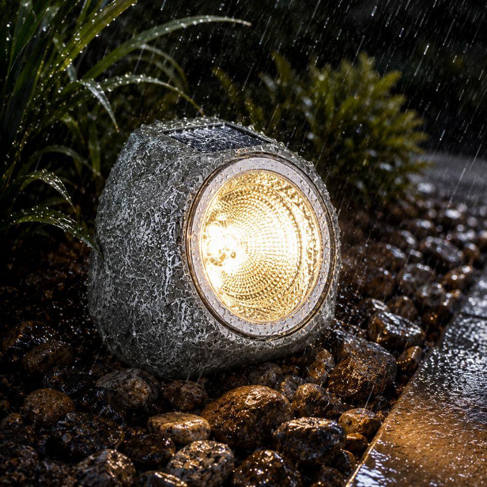  faretto solare led effetto pietra da giardino outdoor impermeabile - foto 4