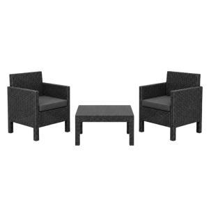Set salotto da giardino in rattan dark antracite con ta...