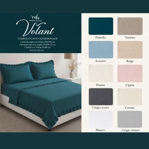 Completo letto matrimoniale volant elegante con balze set lenzuola 4 pezzi