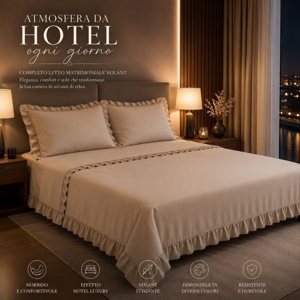  completo letto matrimoniale volant elegante con balze set lenzuola 4 pezzi - foto 3